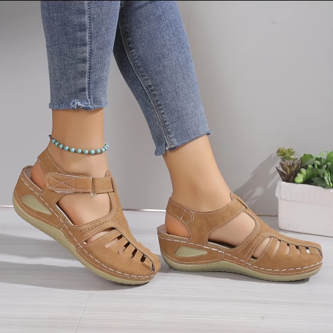 Women's Retro Rome Style Wedge Sandals Solid Color Closed - Temu
