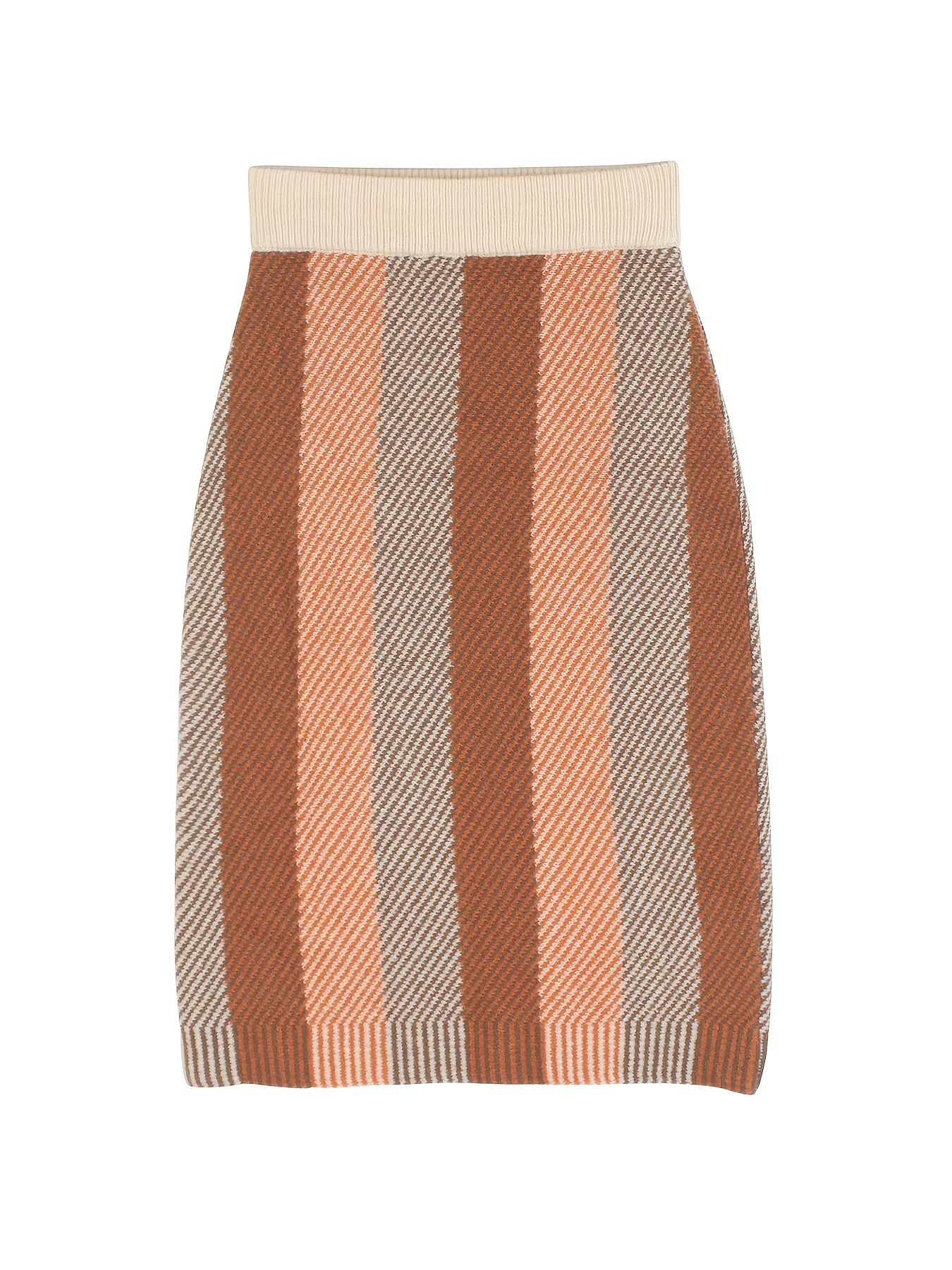 Colorblock Stripe Patttern Knitted Two-piece Skirt Set, Crew Neck