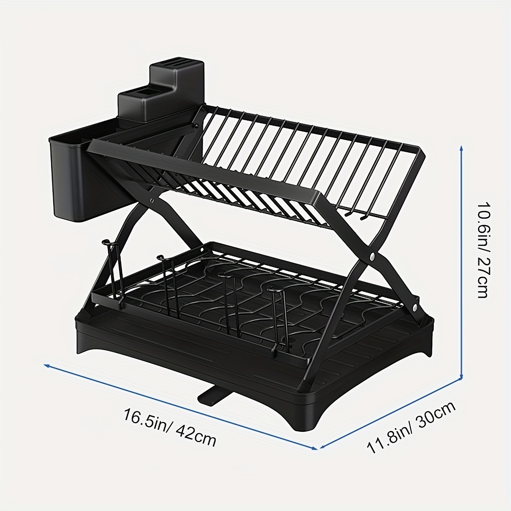 2 Tier Dish Drying Rack with Glass Holder & Utensil Holder