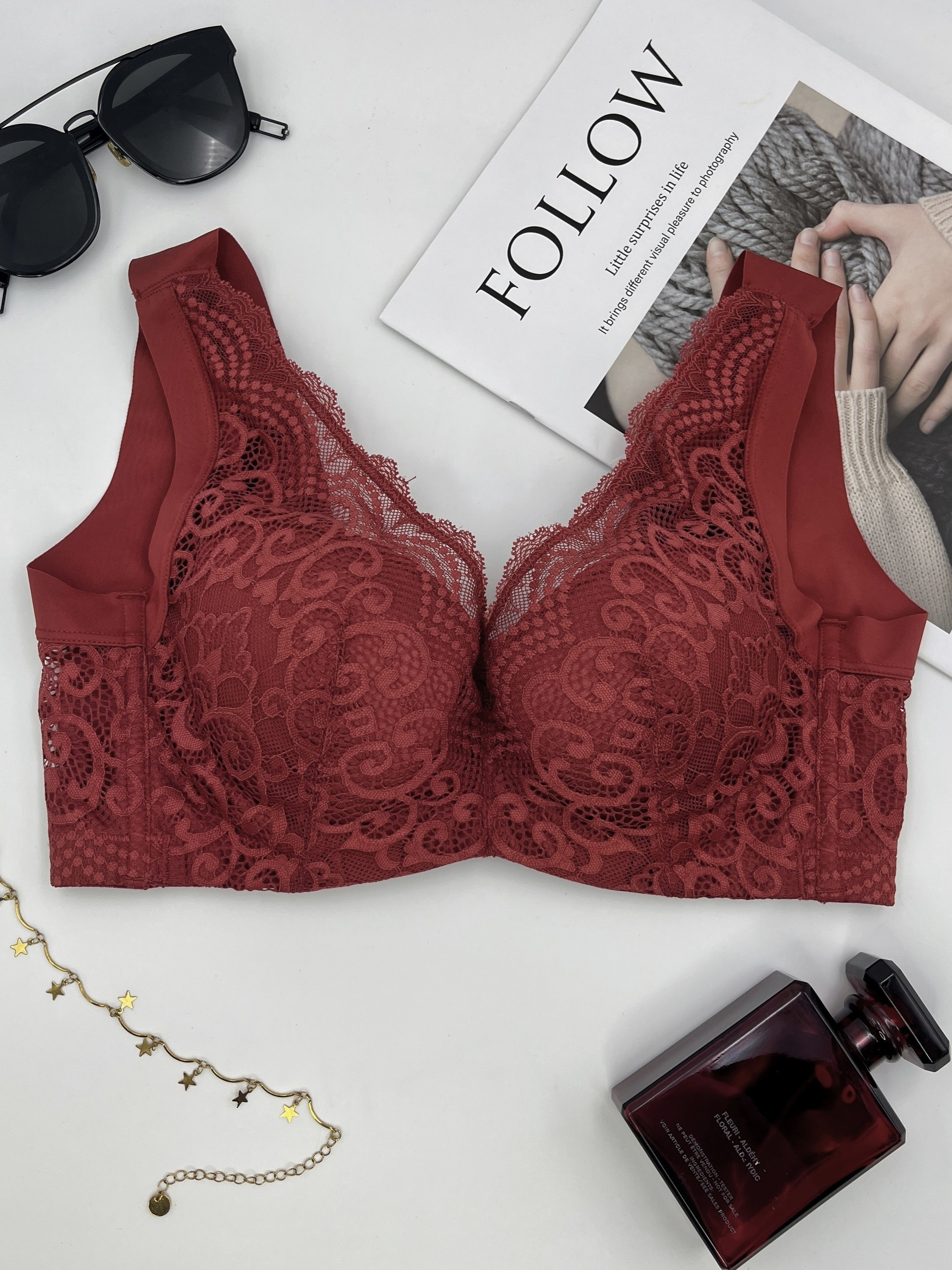 Floral Lace Padless Bras See Through Deep V Bow - Temu Canada