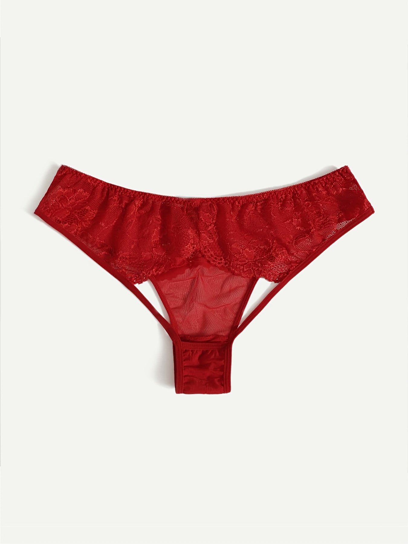 Red Open Crotch Stretch Lace Ladies Sexy Crotchless Panty Briefs