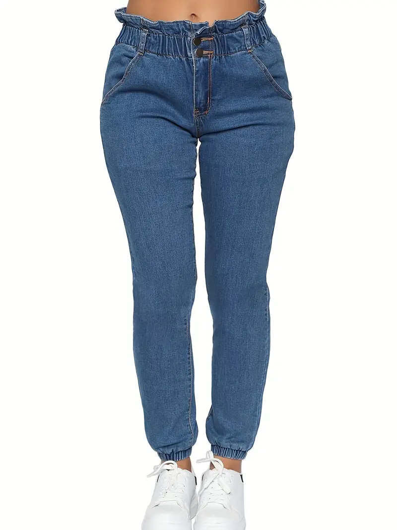 Plus Size Mid Blue Paperbag Waist Stretch MOM Jeans