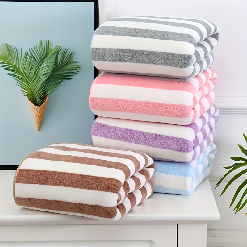2pcs Striped Coral Fleece Towel Set for Bathroom and Home