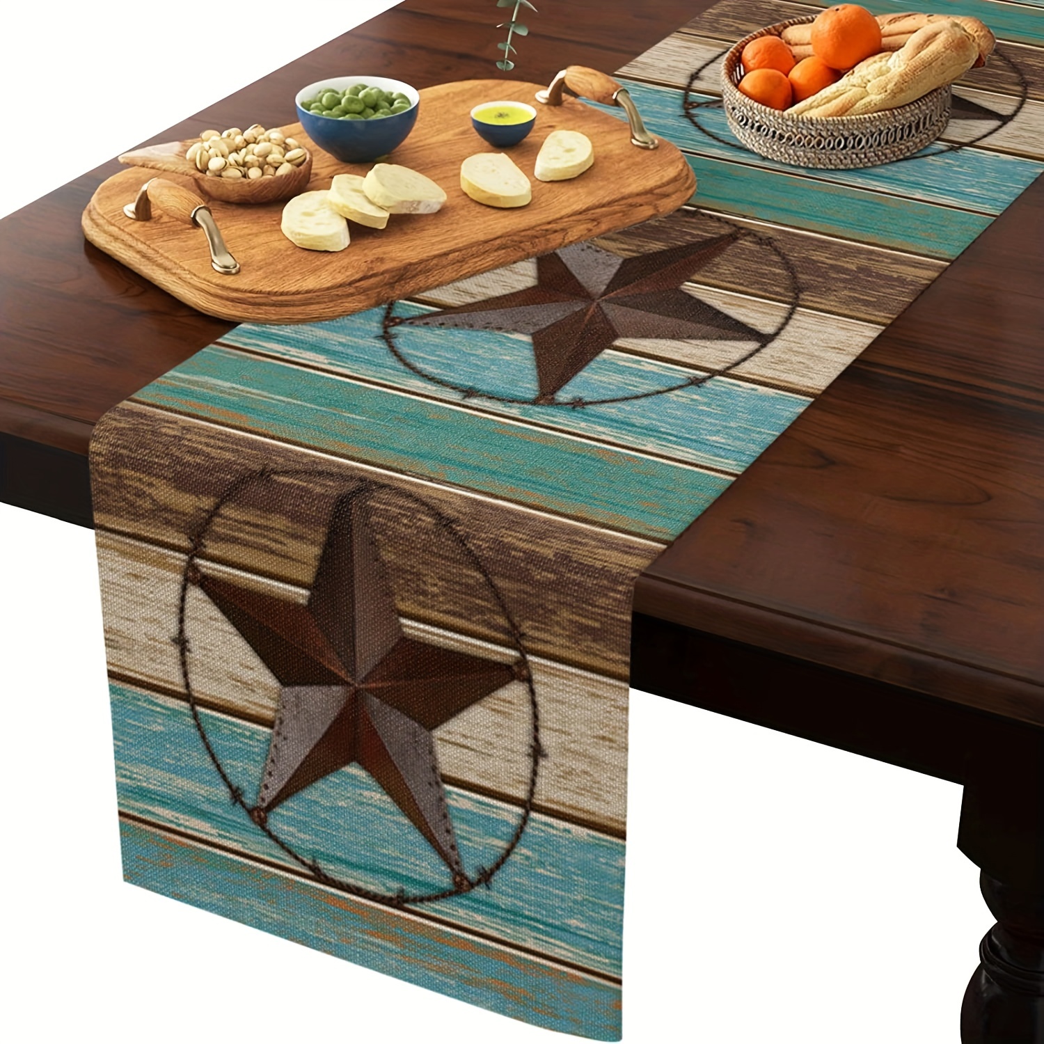 Caminos de mesa de granja largos, camino de mesa rústico verde azulado  turquesa azul verde marrón madera rayas algodón sábanas arpillera cómoda  bufandas decoración de mesa para cocina comedor mes