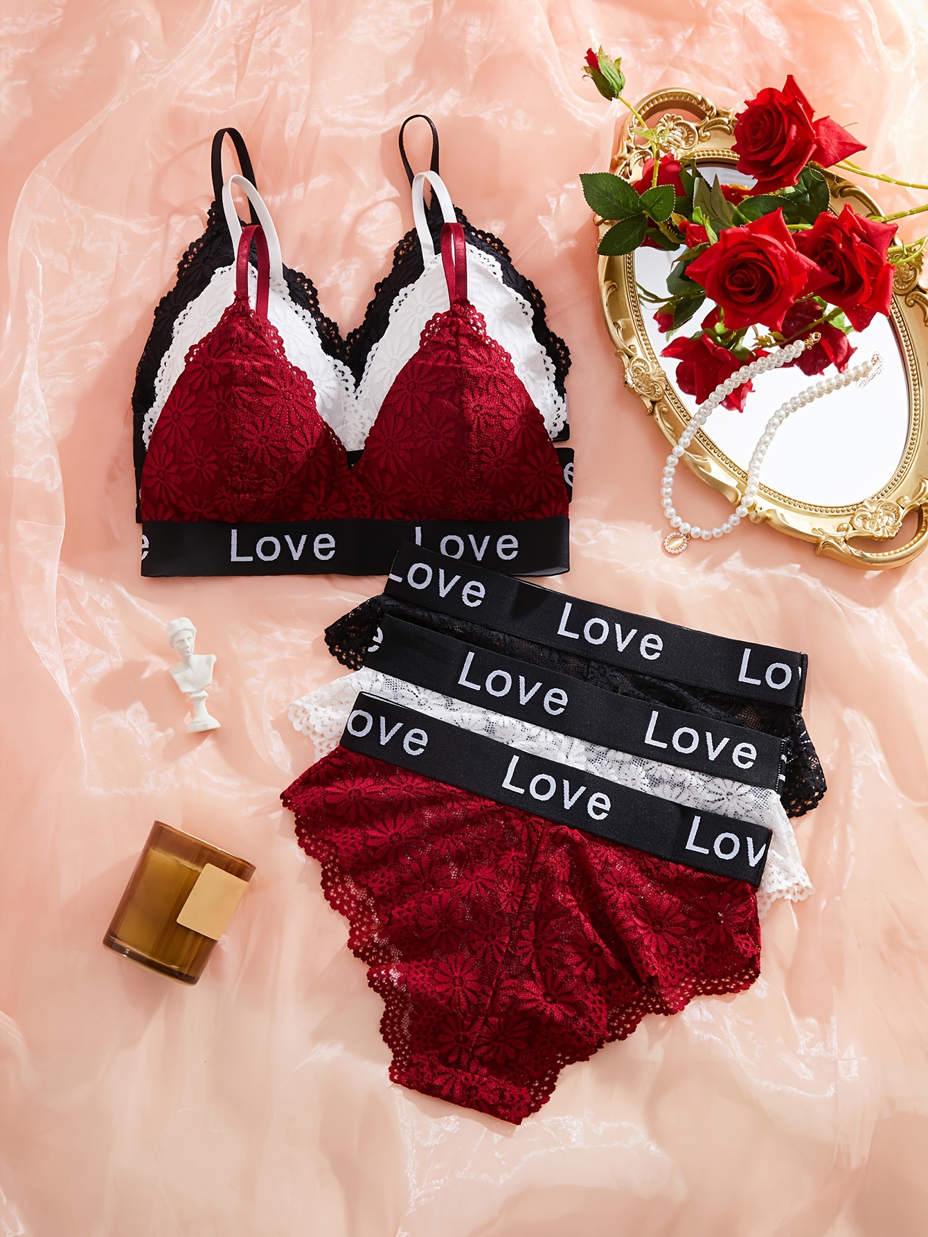 valentine's day Heart Print Bra & Panties, Push Up Wireless Bra & Letter  Tape Panties Lingerie Set, Women's Lingerie & Underwear