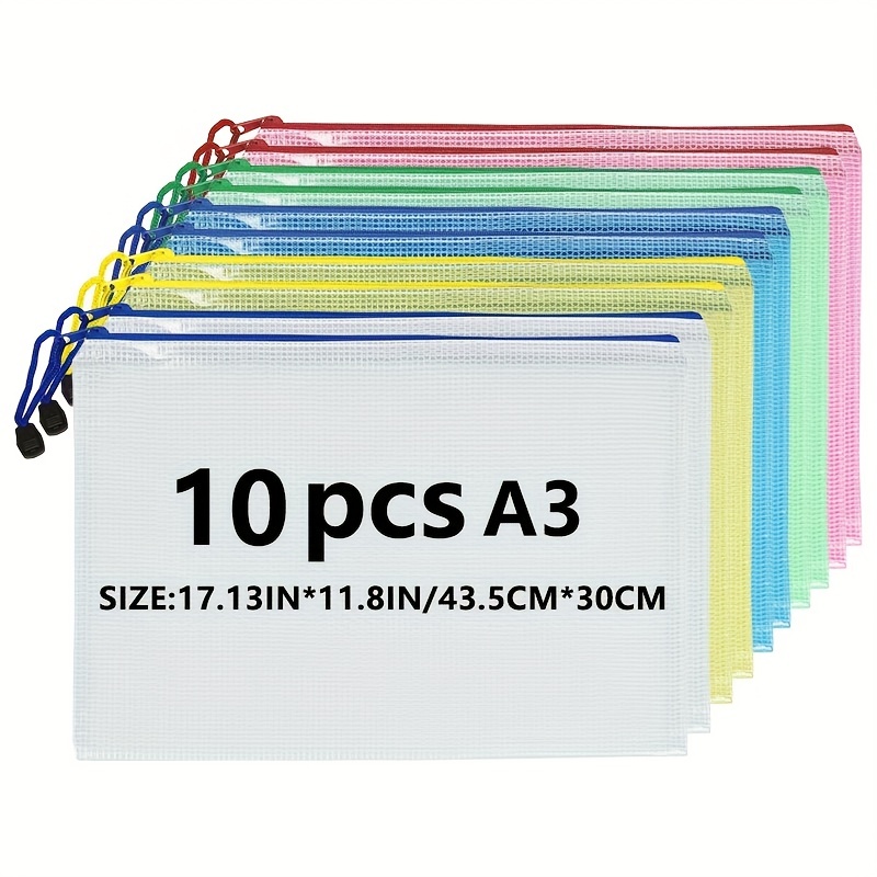 A3 Plastic Mesh Zipper File Bags Waterproof Tear-Resistant Document File  Folders Zipper Documents Pouch Document Organizer