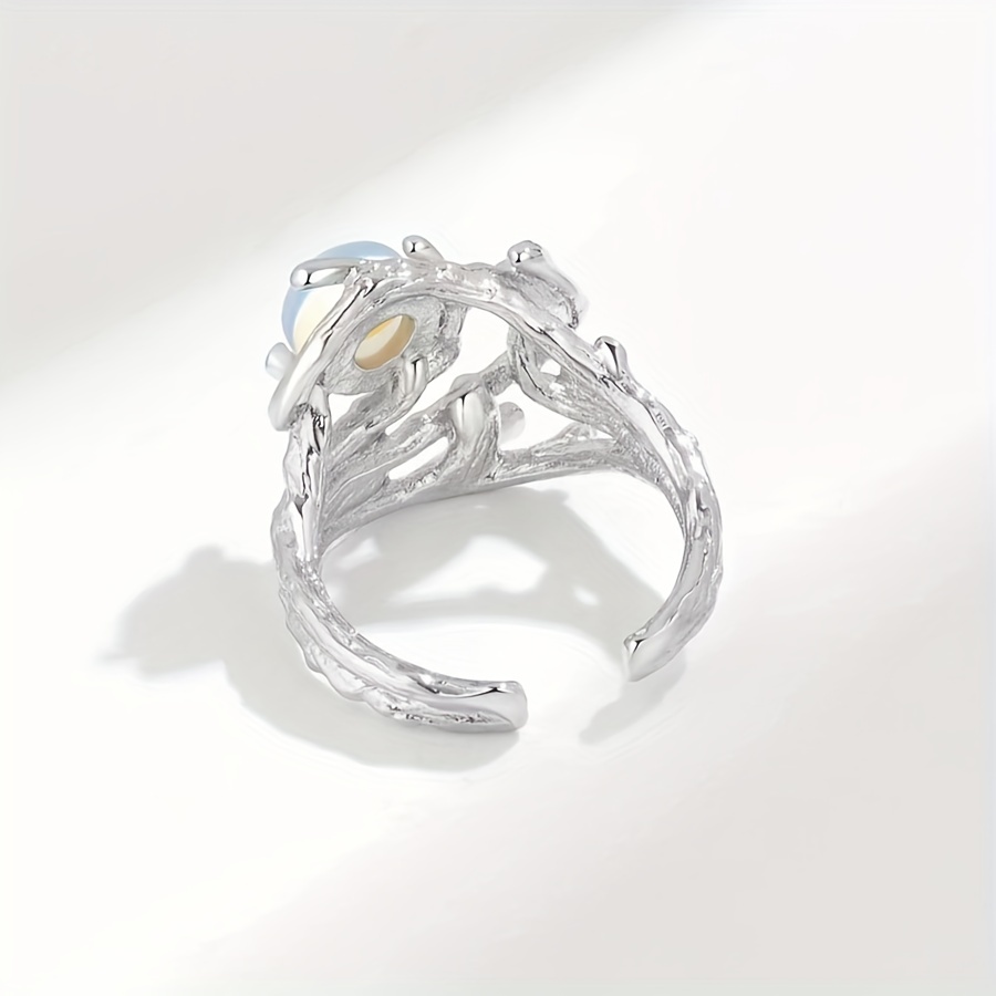 Men's Tree Texture Moonstone Ring Couple Opening Adjustable Ring