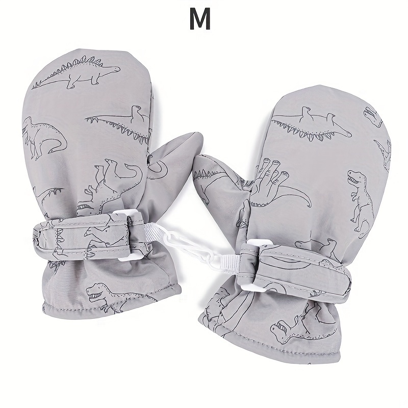 Kids Winter Plush Warm Skiing Mittens Dinosaur Print