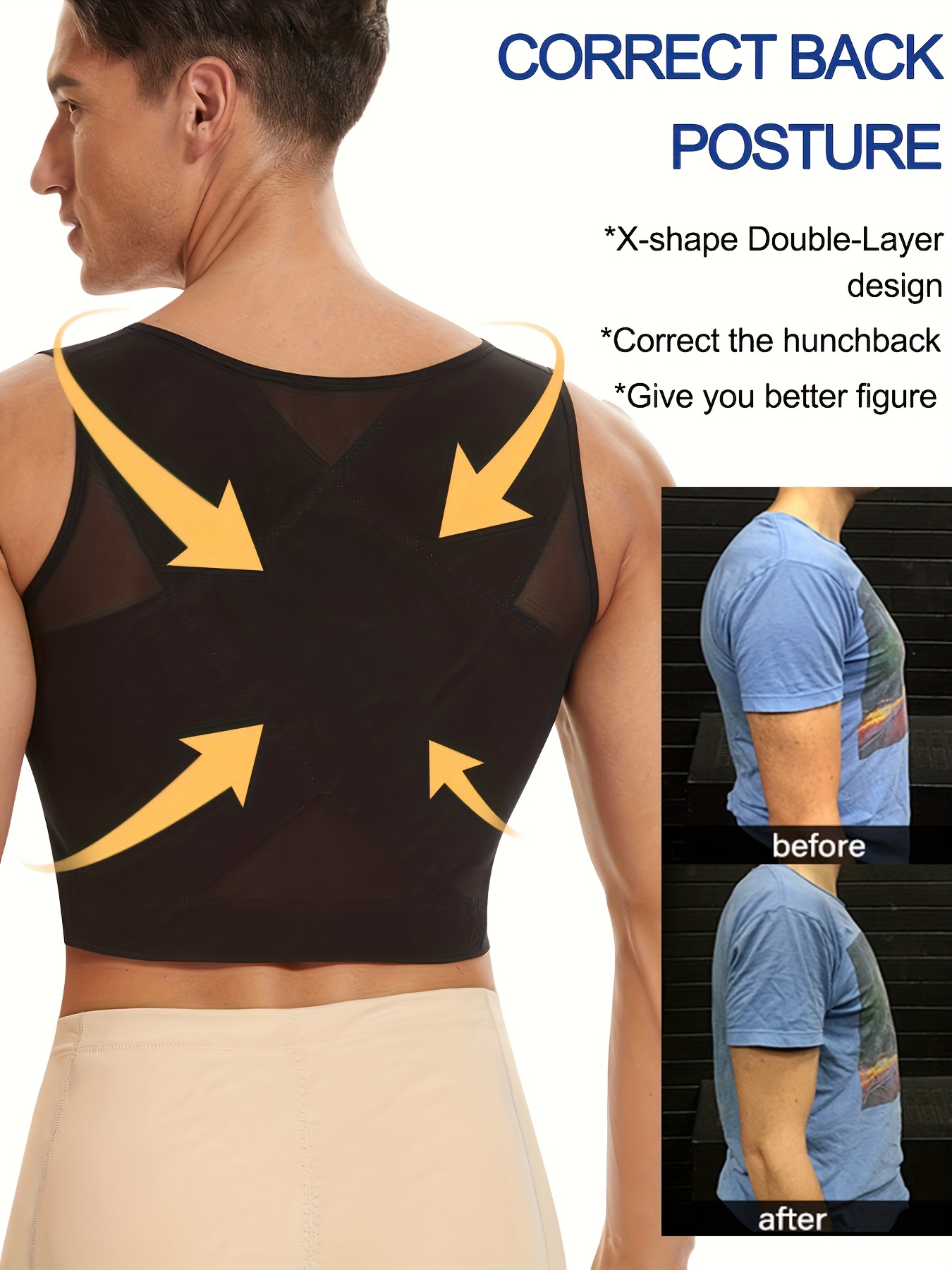 Men Control Chest Shapers Bra Posture Corrector Compression Vest  Compression Vest Back Support Compression Vest 