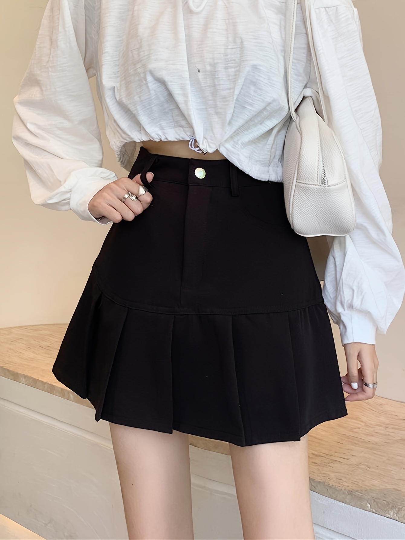 High Waist Tucked Skirt Solid Color Flare Mini Skirt Women's