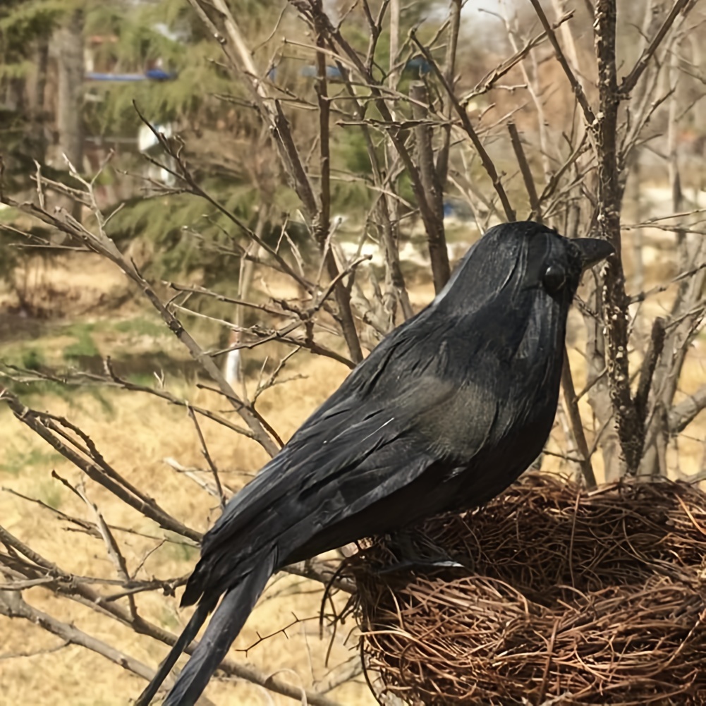 : 6 Pcs Halloween Black Feathered Crows with Nest