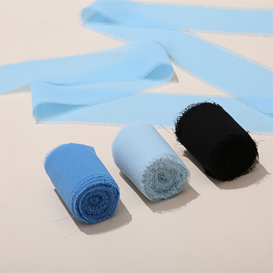 Socomi Dusty Blue Chiffon Ribbon Fringe Sample Color Swatches 1-3/4 x 7yd, 4 Rolls Handmade Ribbons for Wedding Invitations Bouquets Backdrop
