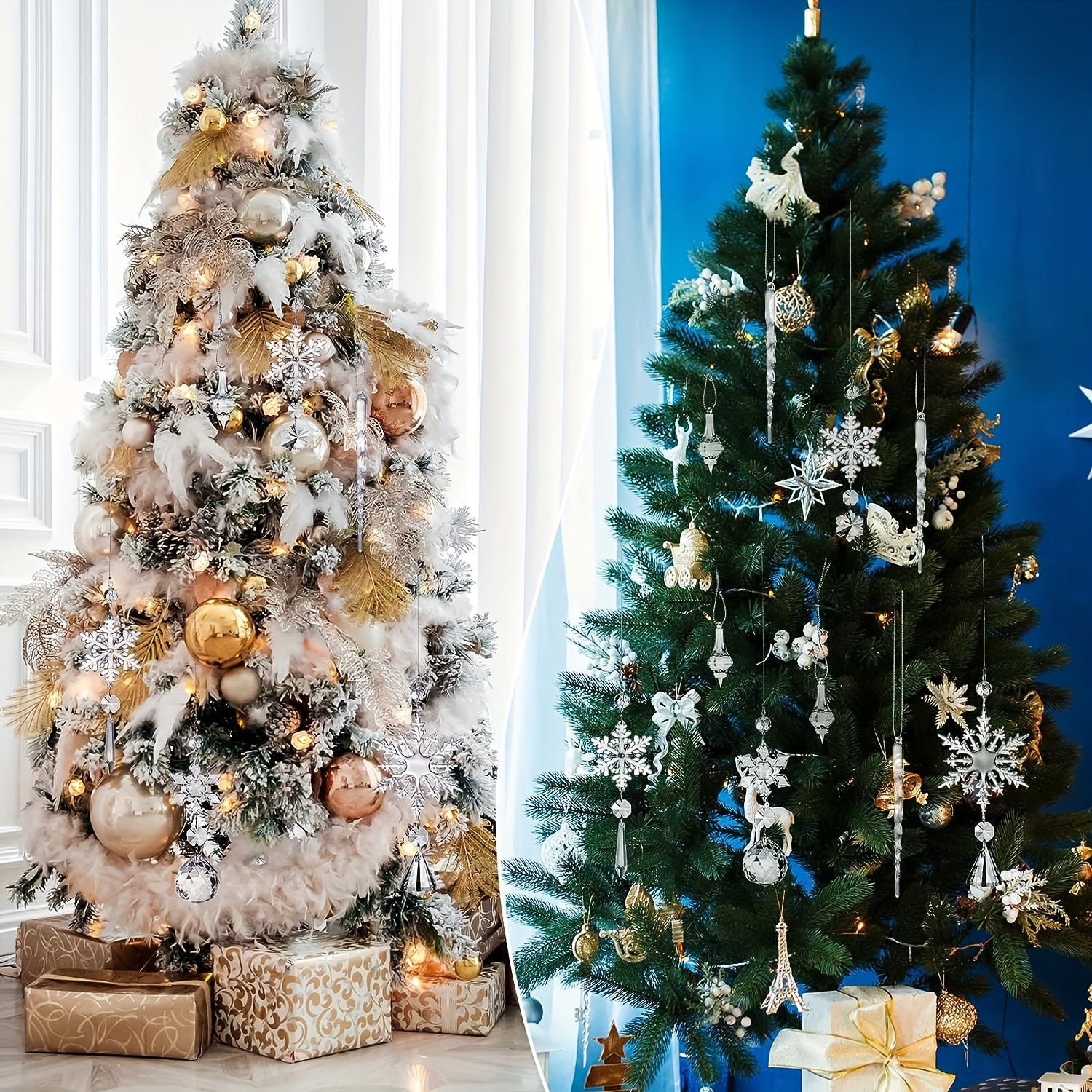 Plastic Golden White Slivery Snowflake Ornaments Christmas - Temu