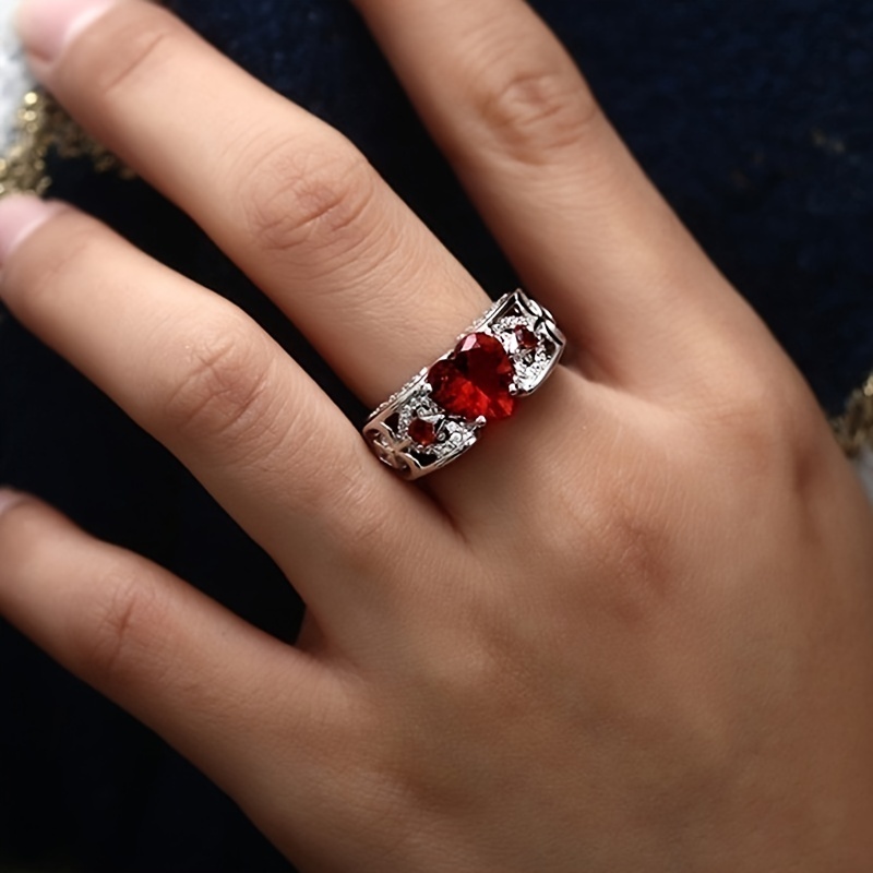 Romantic Couple Ring Engagement Jewelry Wedding Heart Ring Stainless Steel