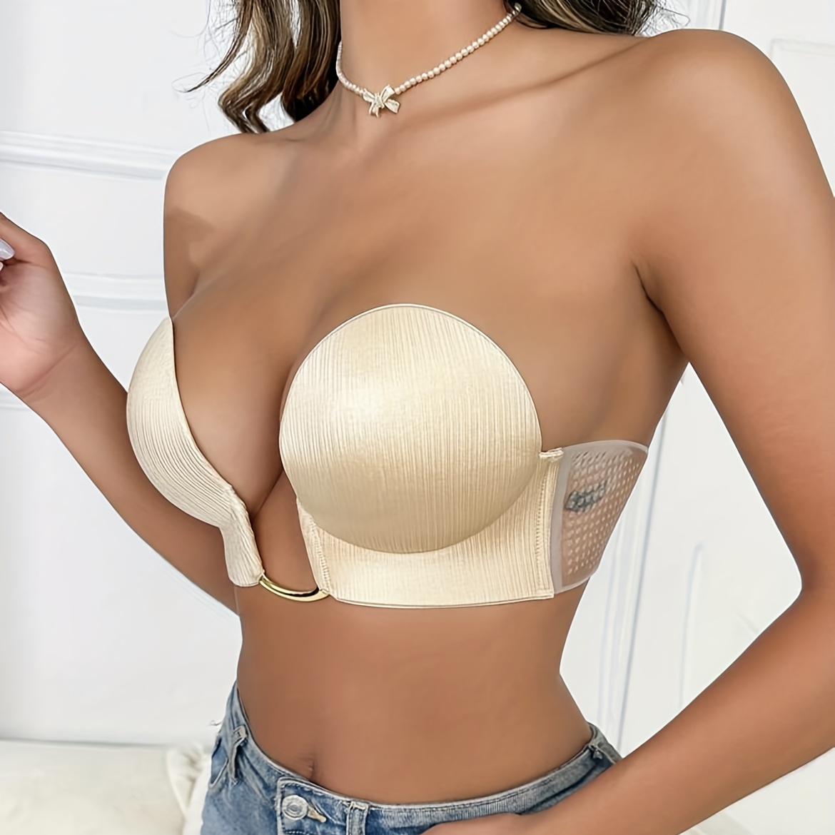 Push Up Invisible Strapless Bra Silicone Self Adhesive Bras Nipple Cover  Big Breasts Gathered Bralettes Underwear Bridal Wedding, Women's Lingerie