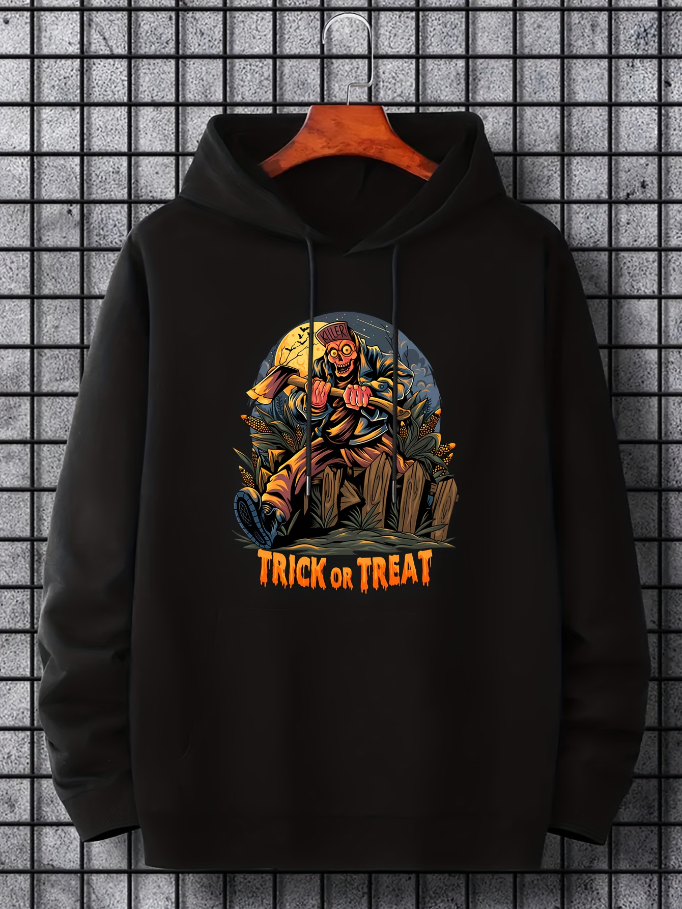 Men's Trick Or Treat Print Hoodie Active Breathable Drawstring