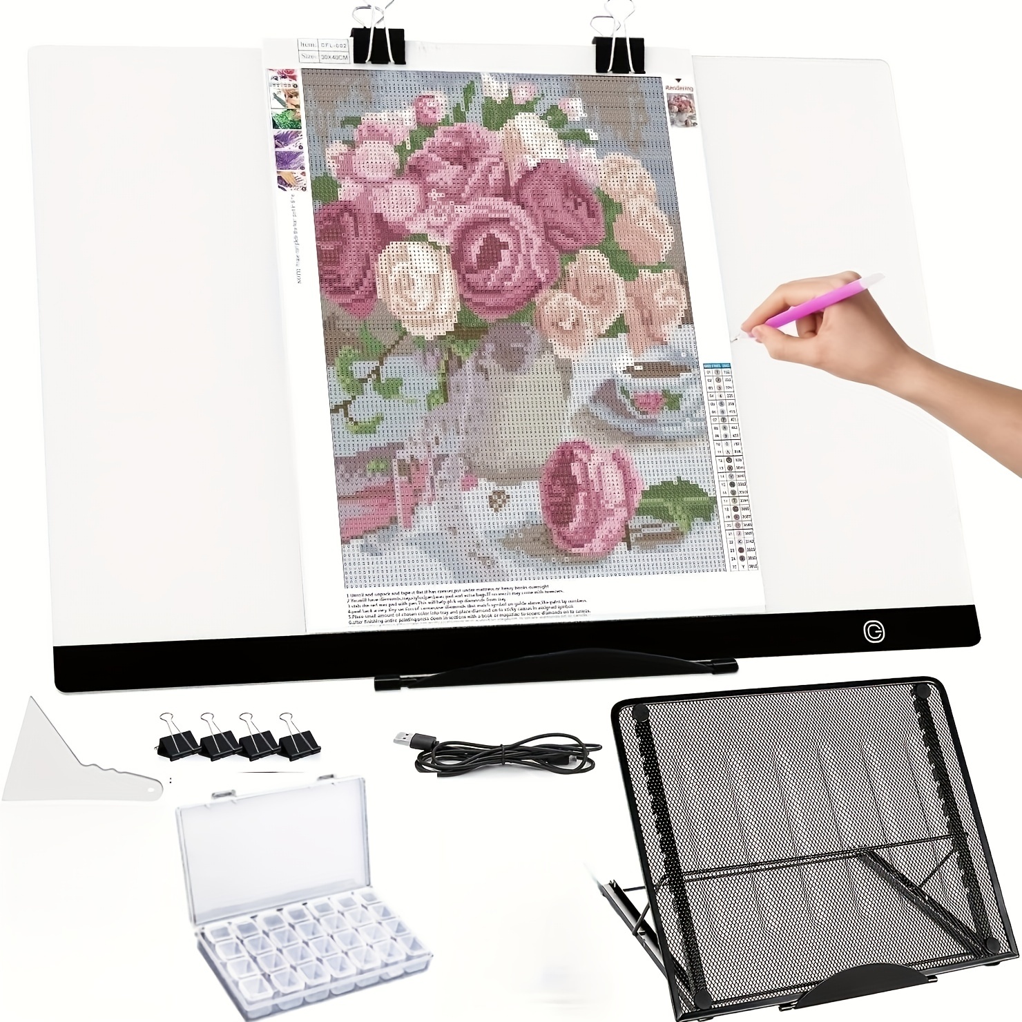  Mlife LED Light Pad - Diamond Painting A4 Light Box Tracing  Light Board with 3 Brightness, Ideal for Sketching, Animation, Drawing  Light Box with 4 Fasten Clips