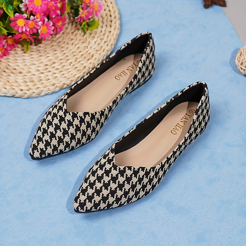 Women's Soft Sole Comfy Flats Houndstooth Pattern Large Size - Temu