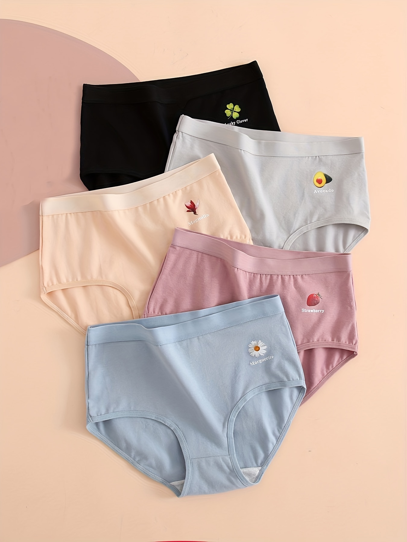 5pcs Cute & Sweet Panties, Breathable Mixed Pattern Cotton Briefs, Women's  Underwear & Lingerie