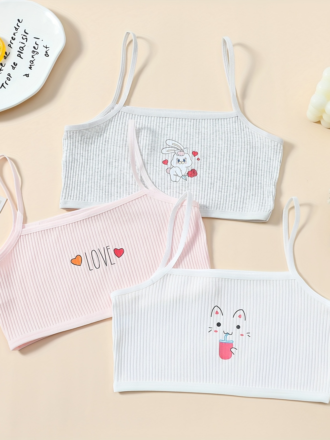 2pcs/Set Cute And Simple Cartoon Pattern Bra And Underwear Set For Tween  Girls