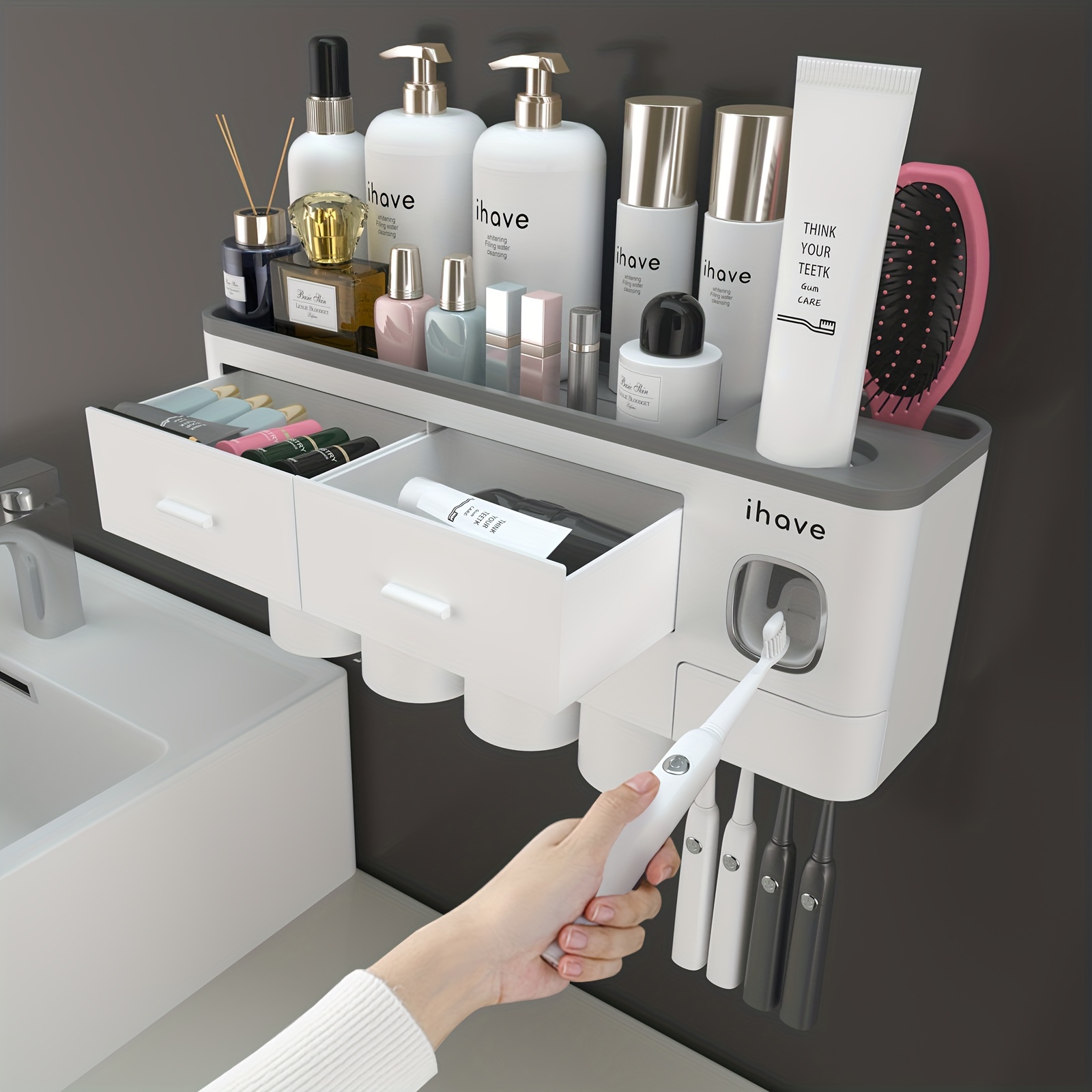 Toothbrush Holder with Gargle Cup Toothpaste Dispenser