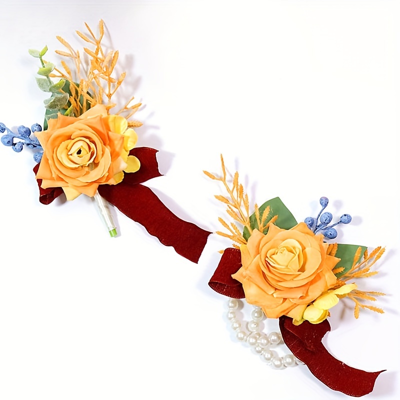 Bobasndm Prom Artificial Flower Wrist Corsage Bracelets, Homecoming Corsage  Wristlet, Boutonniere for Men Wedding Flowers Accessories Prom Decorations