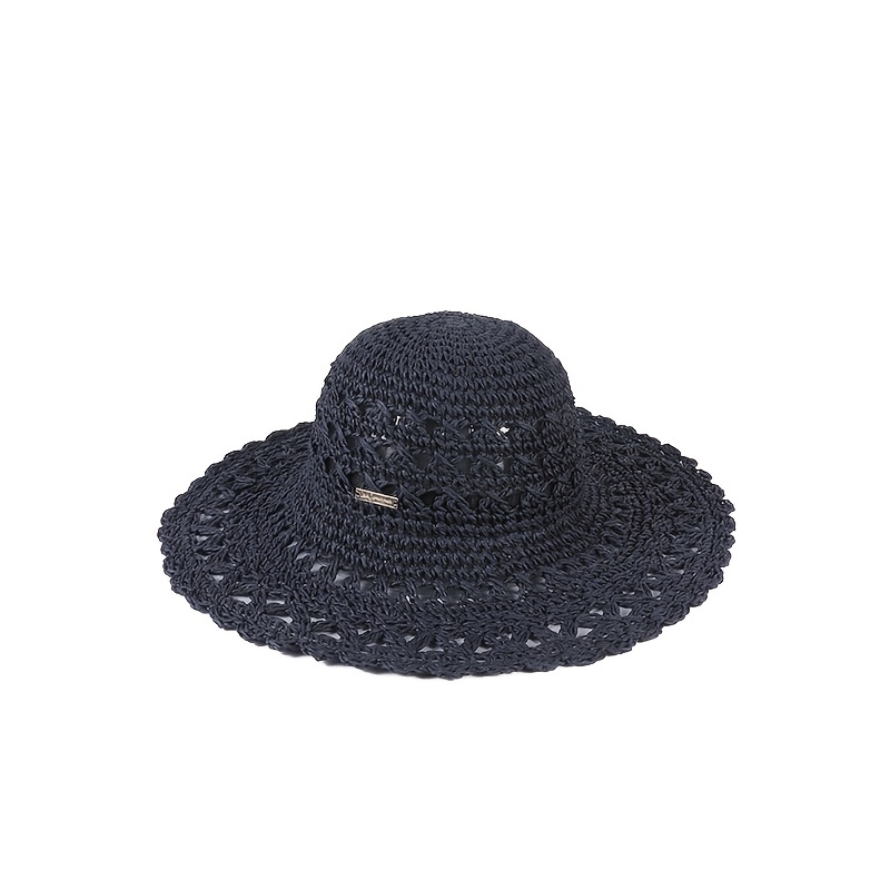 Hollow Crochet Bucket Hat Lace Ribbon Tie Wide Brim - Temu Canada