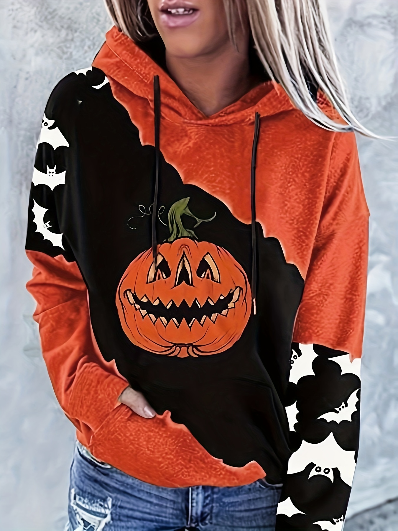 Halloween Buffalo Print Hoodie Casual Pocket Long - Temu