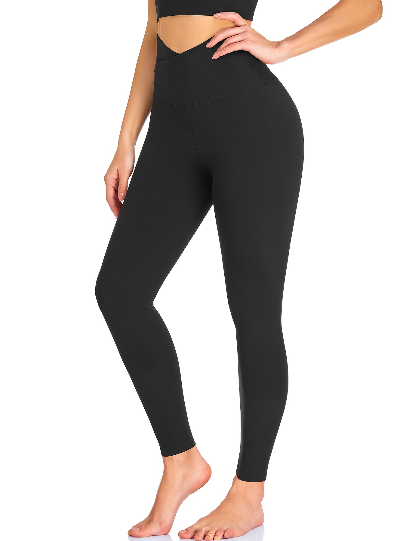 V Cross Waist Sports Leggings For Women, Seamless Tummy Control Soft  Workout Running High Waisted Non See Through Yoga Pants, Women's Activewear