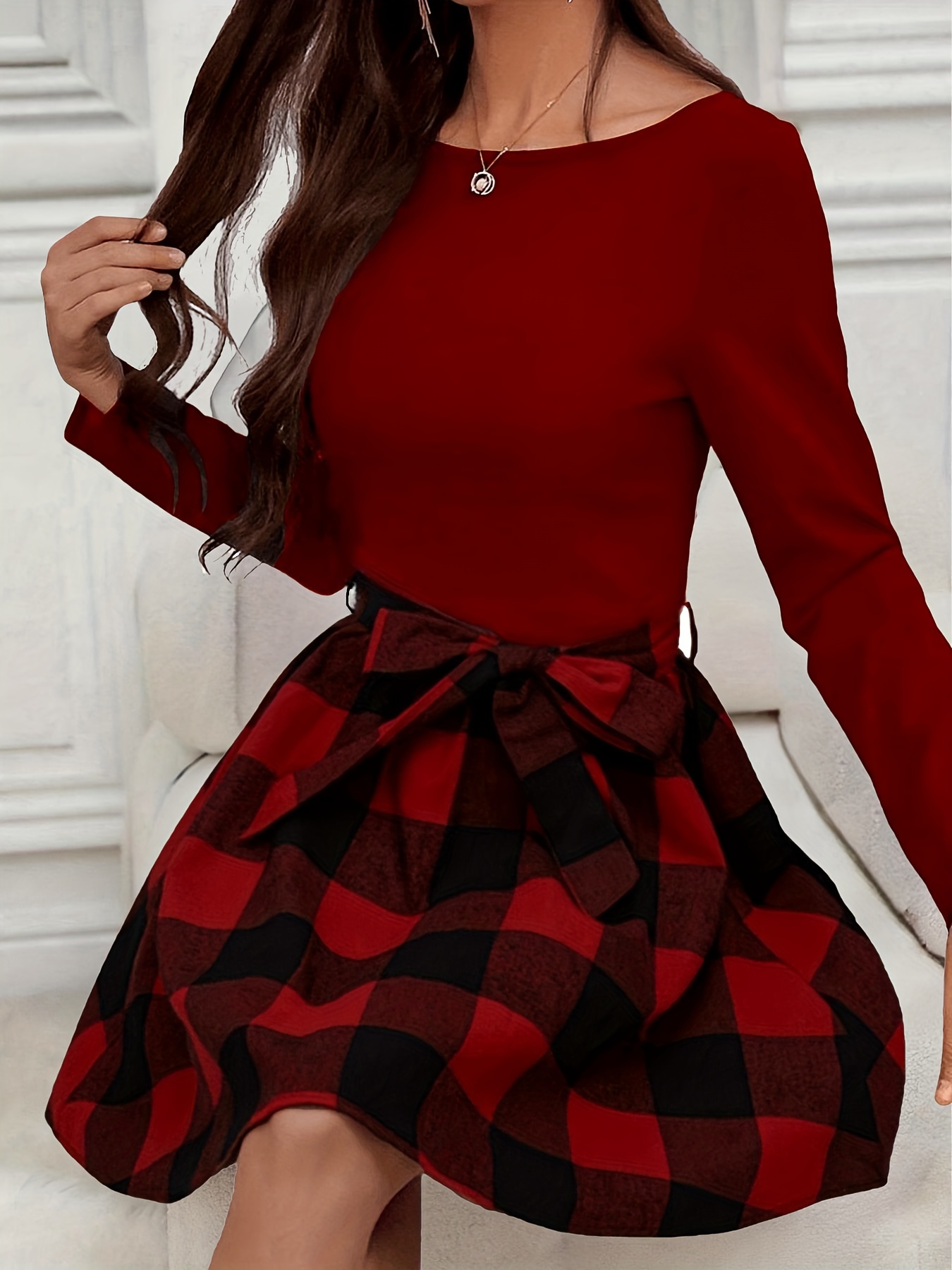 Long sleeve color top block dress