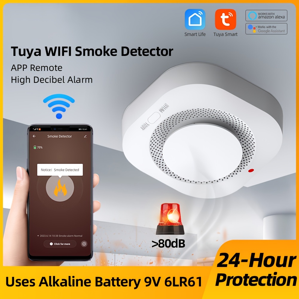 Tuya-Détecteur de fumée WiFi, détecteur de température et d