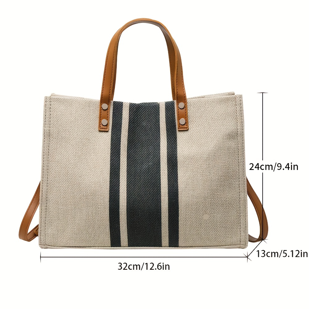 New Canvas Colorblock Striped Magnetic Buckle Shoulder Bag Simple Casual  Ladies Tote Bag Suitable For Women's Vacation Casual Daily