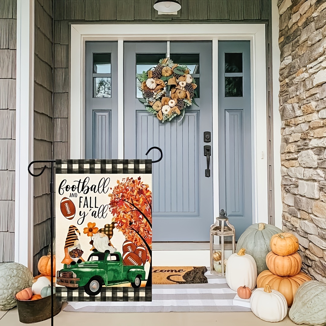 Football And Fall Y'all Flag Thanksgiving Seasonal Holiday Garden Flag  House Flag 