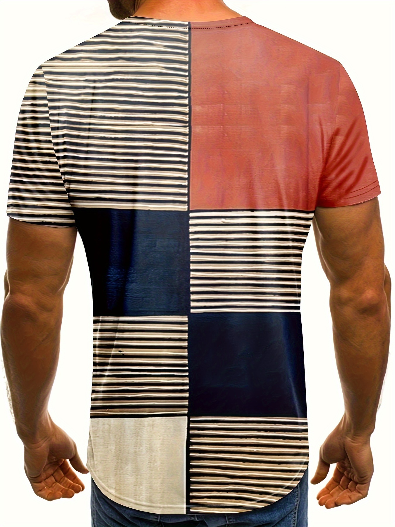 B91xZ Shirts For Men Male Summer Casual Striped Fabric T Shirt