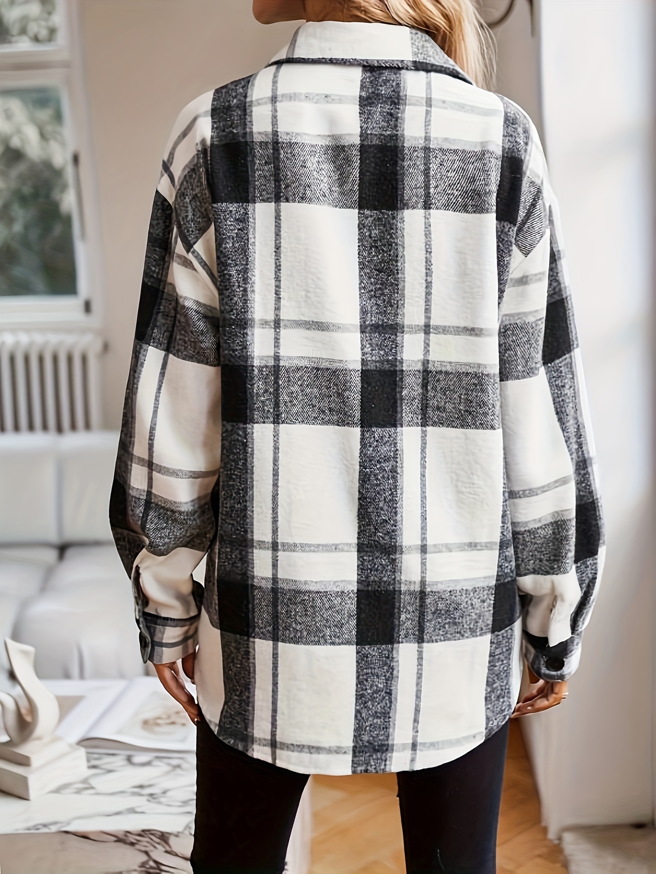 chemise à carreaux femme manches longues boutonnées Temu France