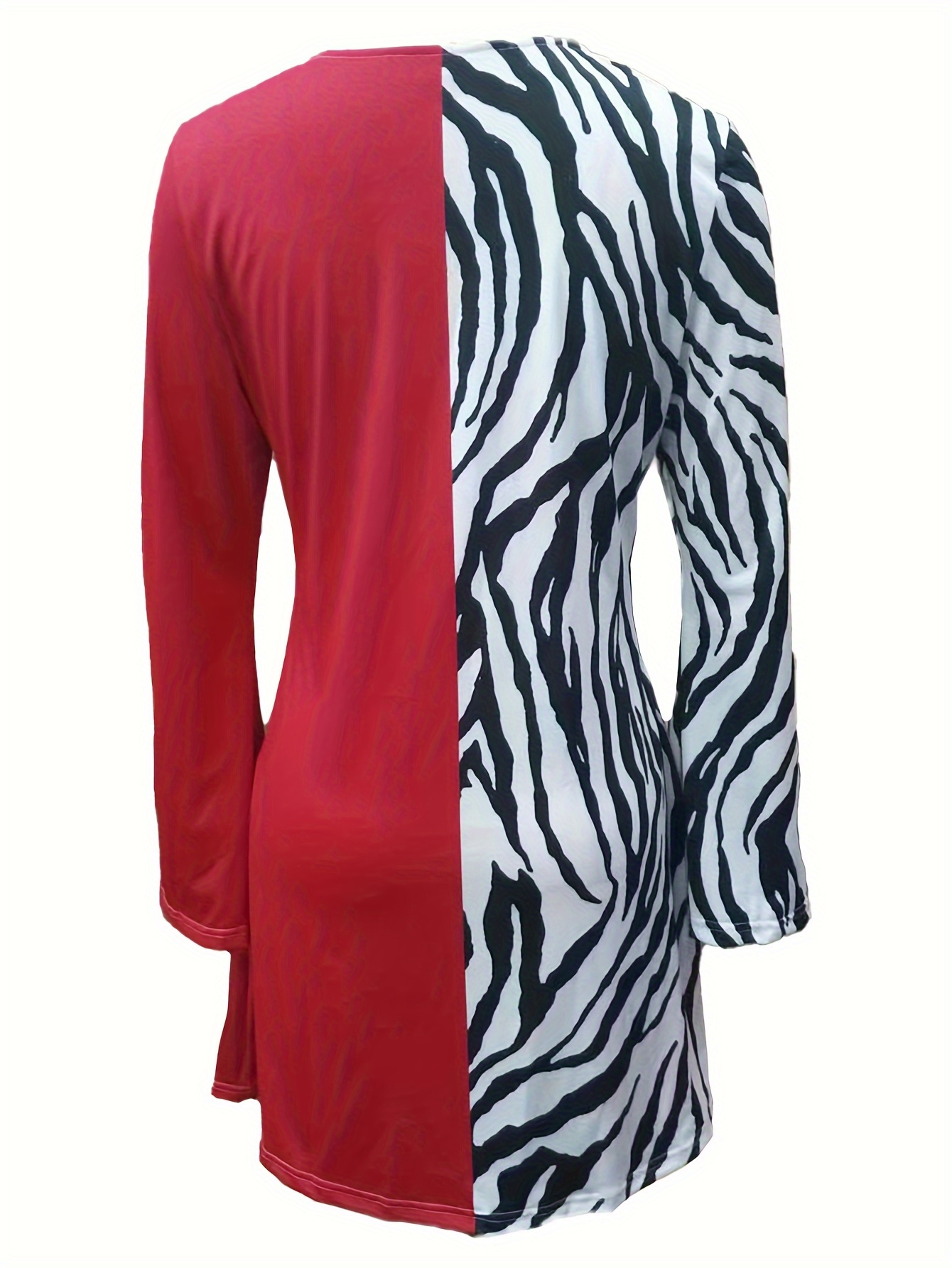 contrast zebra print dress casual flare sleeve dress womens clothing