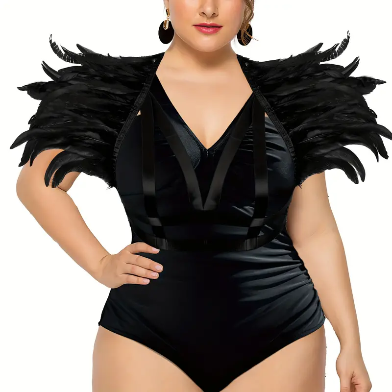 Plus Size Faux Feather Harness Women Gothic Hollow Body - Temu