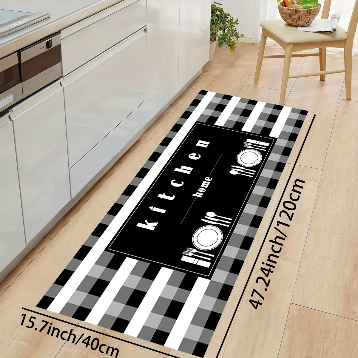 Black And White Plaid Pattern Kitchen Fl Mat Non slip - Temu