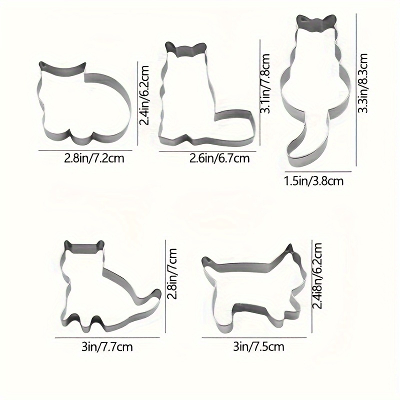 Image of 5pcs 5pcs Stainless Steel Cat-shaped Cookie Mousse Mold Press Tool With Paw Print & Kitten Cutouts Suitable For Baking, Diy Pastry Stencils For Christmas Treats, Gingerbread, Fondant Decorations