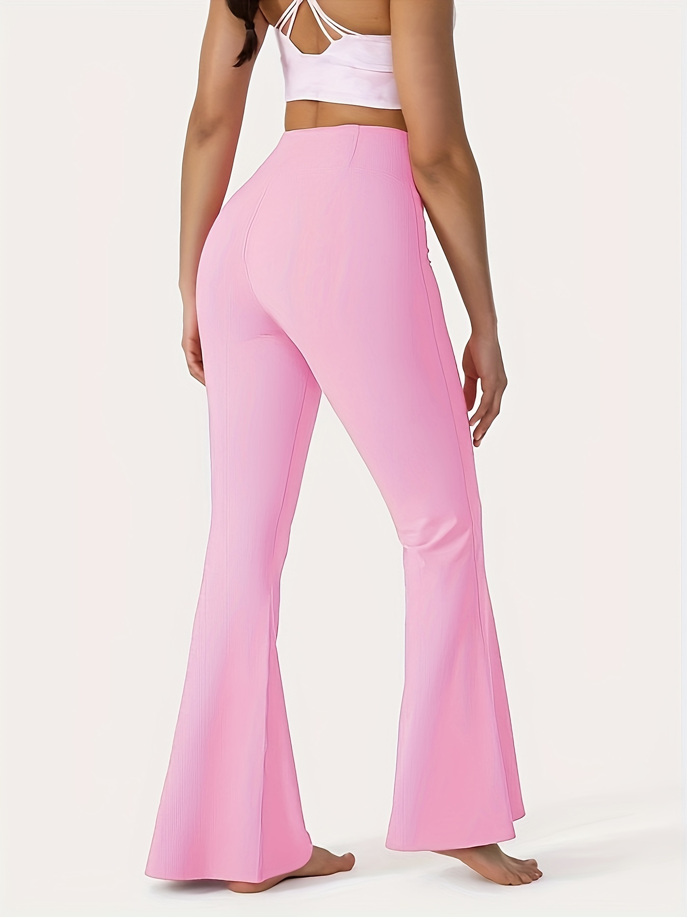 Pink Flare Yoga Pants for Women, V Crossover High Waisted Flare Workout  Pants 