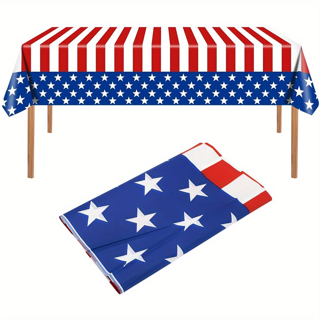 

1pc, Premium Rectangle American Flag Design Plastic Tablecloth, Usa Stars And Stripes Tablecloth, Disposable Plastic Table Cover, Party Decor, Party Supplies, Holiday Decor, Holiday Supplies