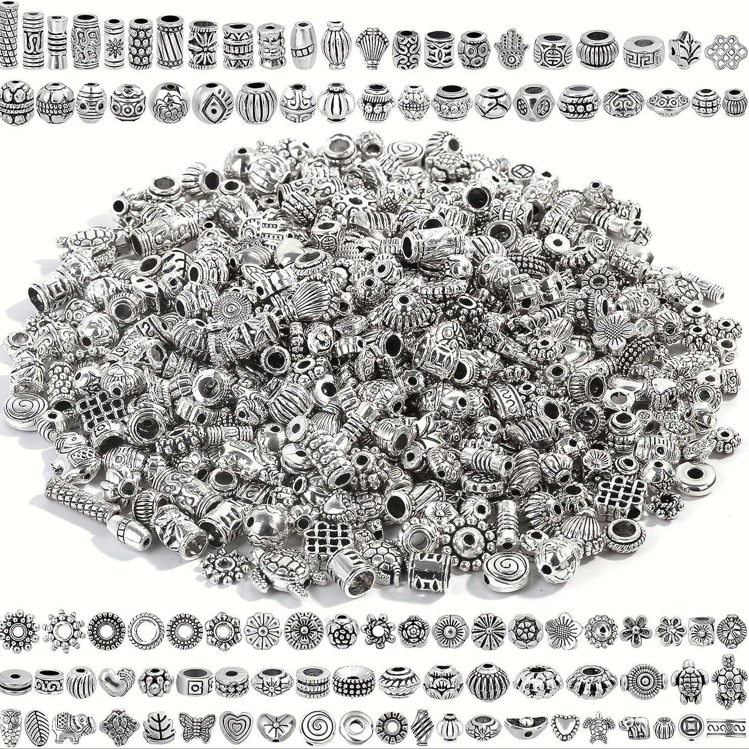 

60g Silvery Alloy Assorted Mixed Creative Shape Loose Spacer Beads For Jewelry Making Bulk Random Styles Diy Bracelets Necklace Earrings Handmade Craft Supplies