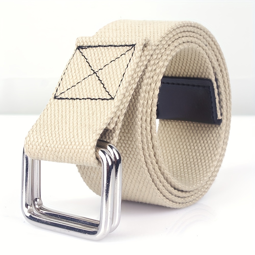 1pc Double Buckle Woven Canvas Belt for Men