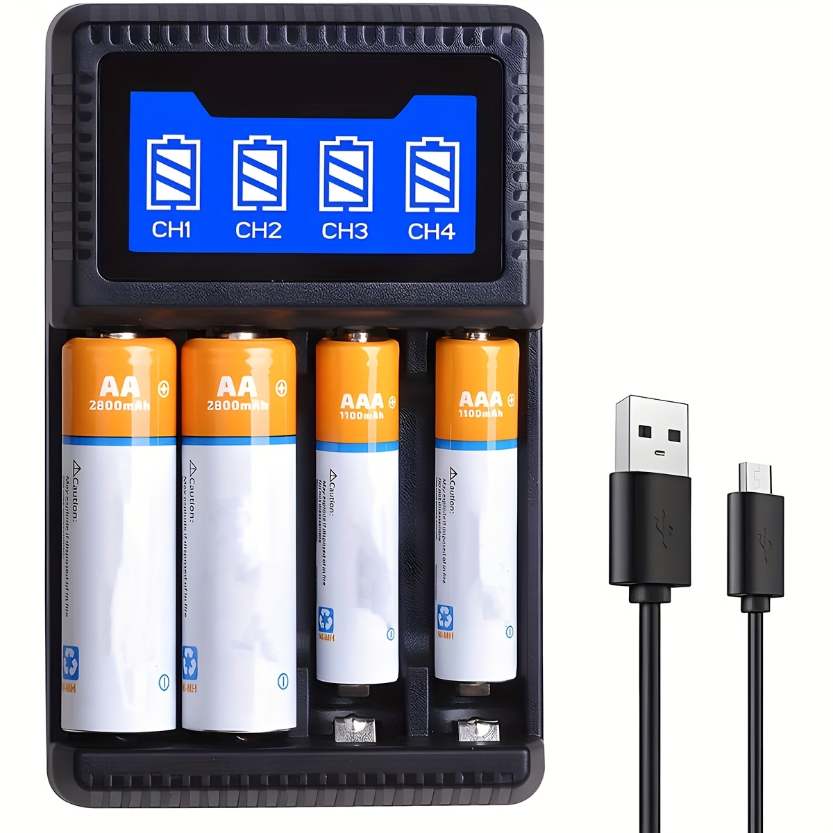 Kits Chargeur Et Piles - 8pcs Rechargeables Aaa 1100mah Piles 8 Slots 2 Usb  Ports Accus Aa/aaa Ni-mh Smartphone Tabl