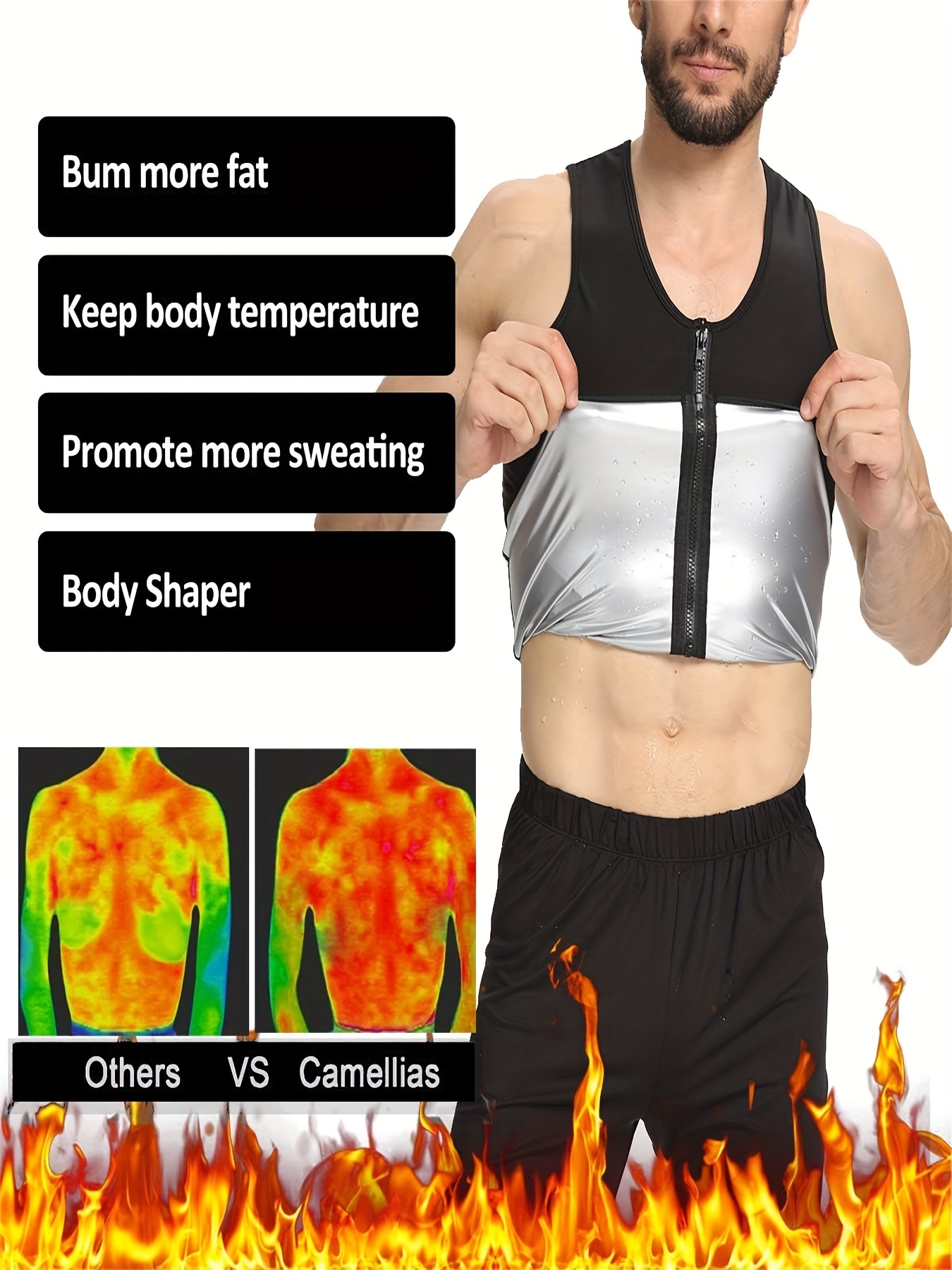 Men's Zip Sports Weight Loss Body Shaping Vest, Men's Skinny Fit Sauna  Sleeveless Vest For Fitness Training
