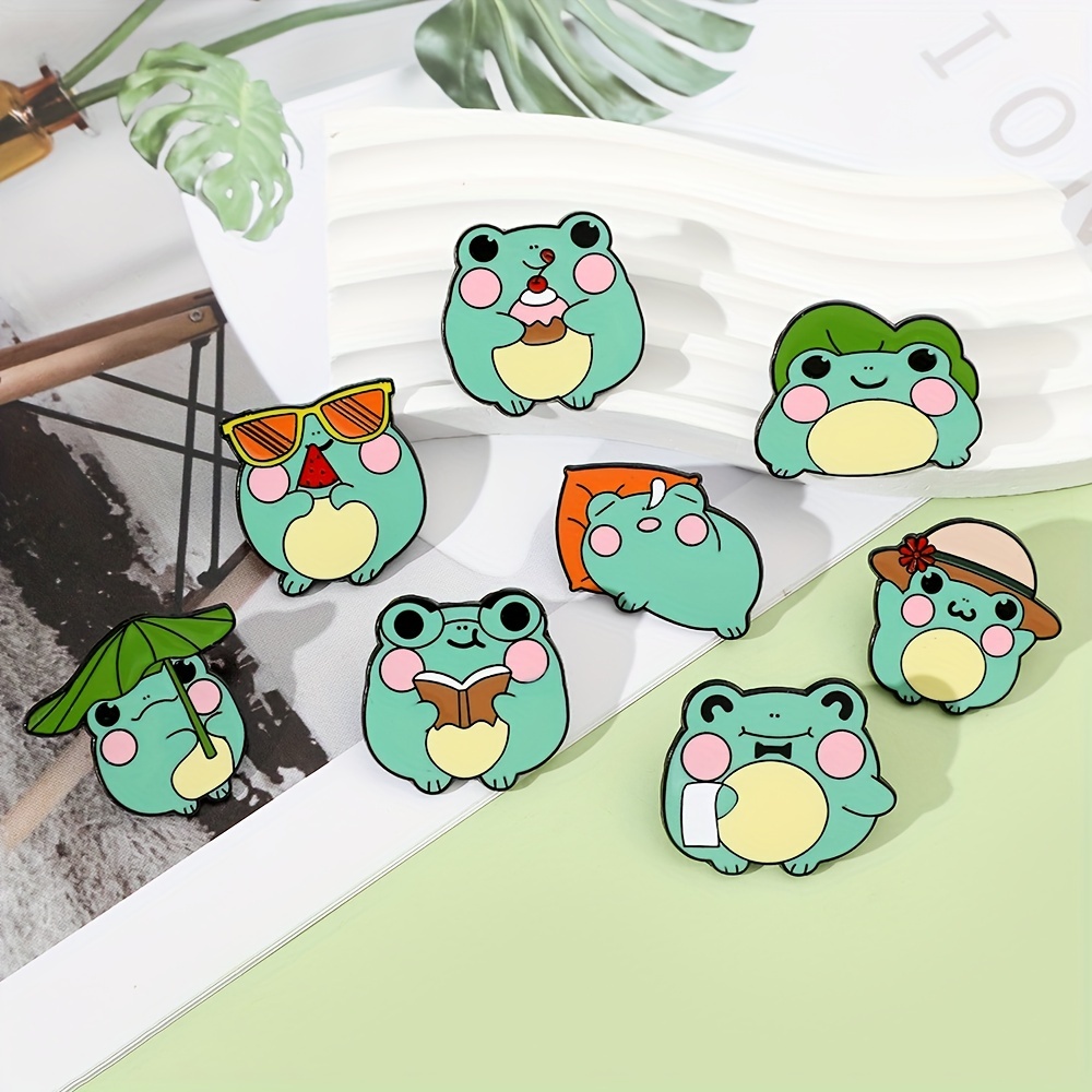 Temu 1pc Cute Funny Frog Brooch Gesture Animal Enamel Pin Denim Lapel Bag Pin Anime Froggy Metal Badge Artificial Jewelry, Jewels Gift for Gift, Free