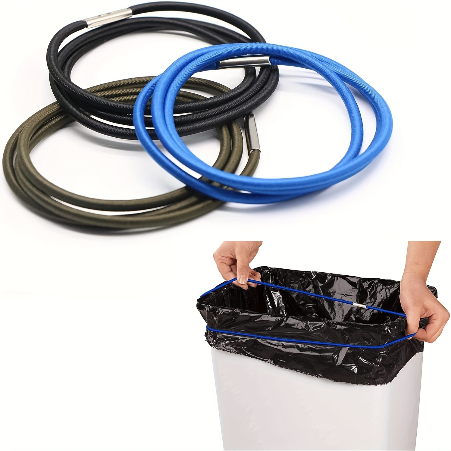 4pcs Trash Can Bands,Black, Blue,Green,Brown fits for 13 to 30 Gallon Trash  Cans, Garbage Can Bands, Elastic Band Loop for Trash Cans, Colorful Litter