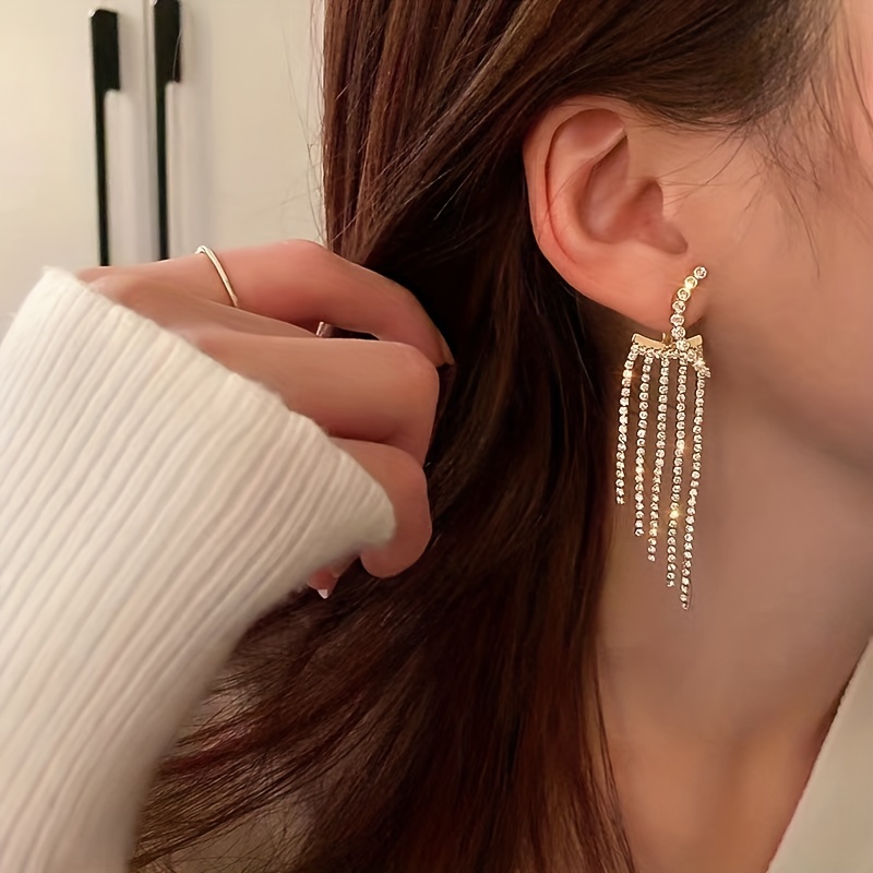Wekicici Long Rhinestones Tassel Earrings Bohemian Sparkling Crystal Statement Drop Dangle Earrings For Women Teen Girls Wedding Prom Fashion Accessories(Brown