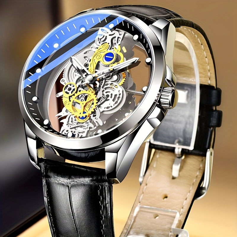 

1pc Men's Round Fully Automatic Mechanical Watch, Waterproof Fashion Luminous Watch