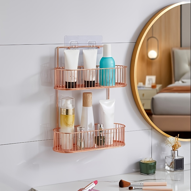 Punch-free Bathroom Storage Rack, Toilet Waterproof Paste Shelf, Shampoo  And Shower Gel Shelf, Multi-purpose Aluminum Non-rusting Hanging Rack,  Single Layer And Double Optional Layer - Temu